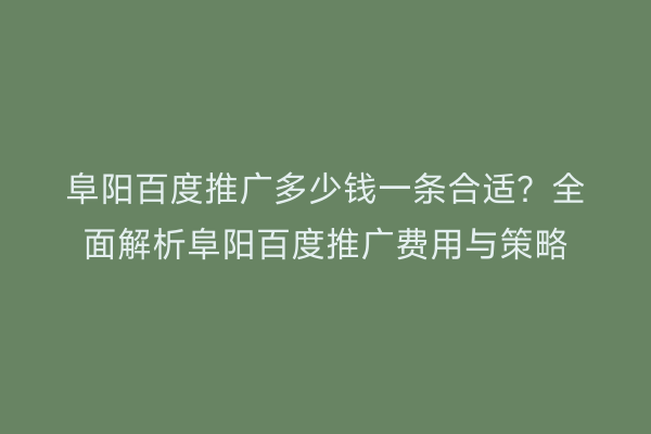 阜阳百度推广多少钱一条合适?全面解析阜阳百度推广费用与策略