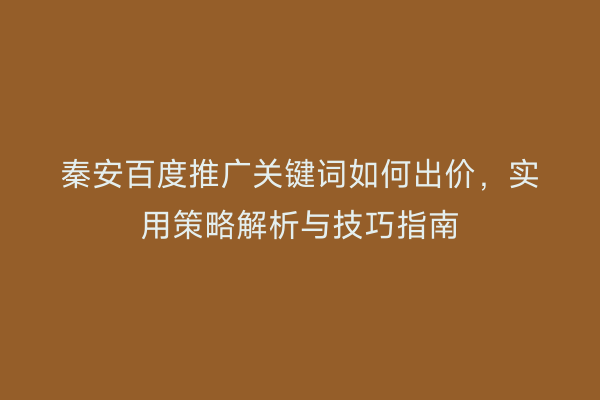 秦安百度推广关键词如何出价,实用策略解析与技巧指南