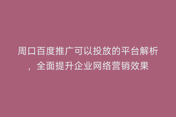周口百度推广可以投放的平台解析，全面提升企业网络营销效果