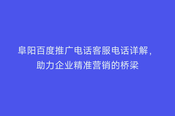 阜阳百度推广电话客服电话详解，助力企业精准营销的桥梁