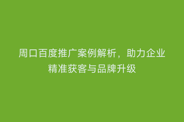 周口百度推广案例解析,助力企业精准获客与品牌升级
