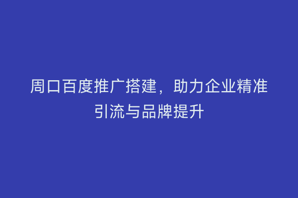 周口百度推广搭建,助力企业精准引流与品牌提升
