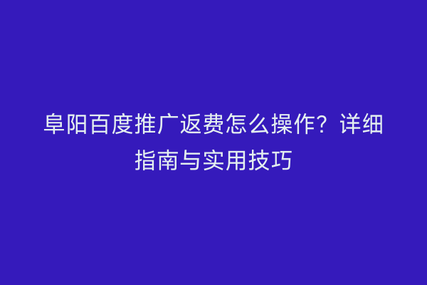 阜阳百度推广返费怎么操作？详细指南与实用技巧