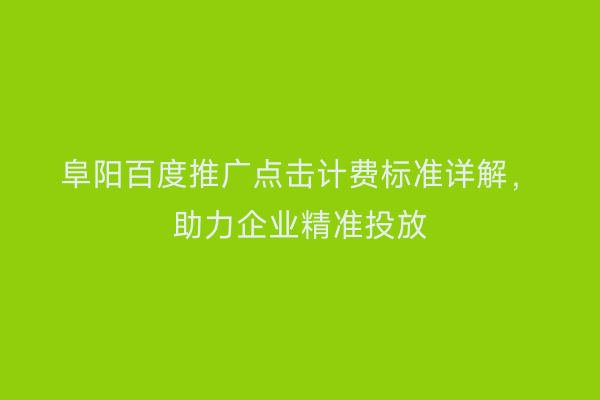 阜阳百度推广点击计费标准详解，助力企业精准投放