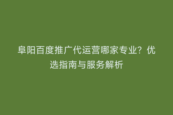 阜阳百度推广代运营哪家专业?优选指南与服务解析