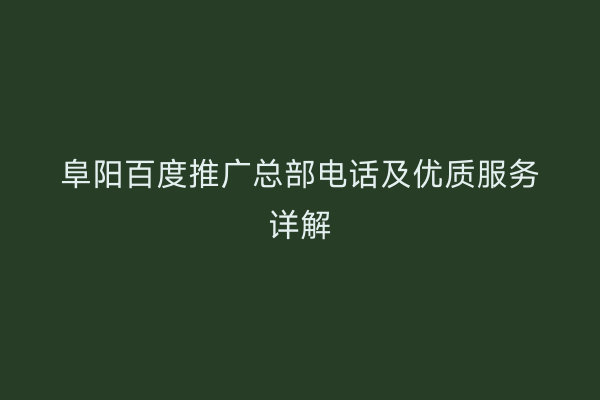 阜阳百度推广总部电话及优质服务详解