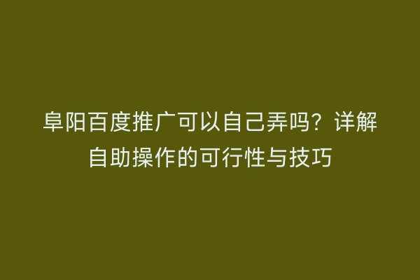 阜阳百度推广可以自己弄吗?详解自助操作的可行性与技巧