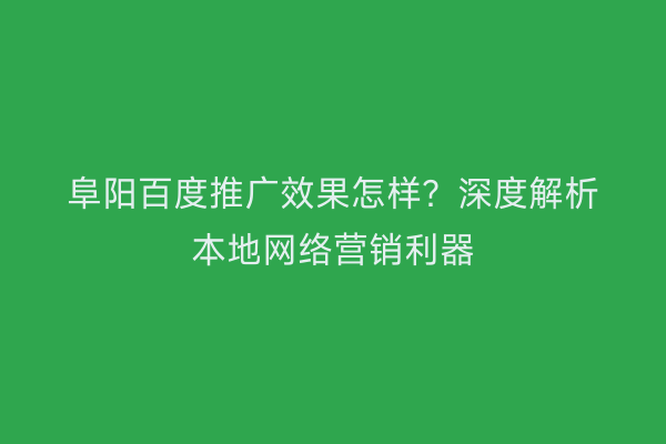 阜阳百度推广效果怎样?深度解析本地网络营销利器