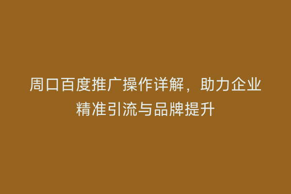 周口百度推广操作详解,助力企业精准引流与品牌提升