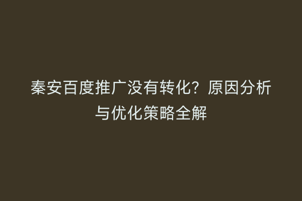 秦安百度推广没有转化?原因分析与优化策略全解