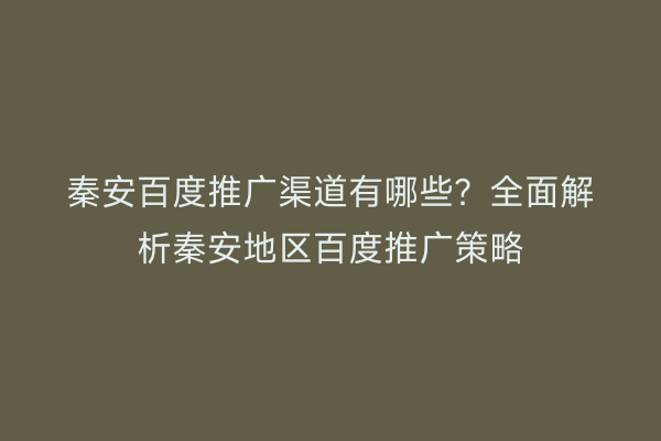 秦安百度推广渠道有哪些?全面解析秦安地区百度推广策略