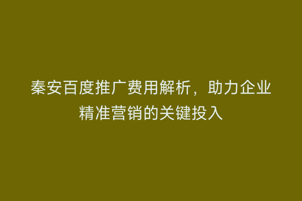 秦安百度推广费用解析,助力企业精准营销的关键投入