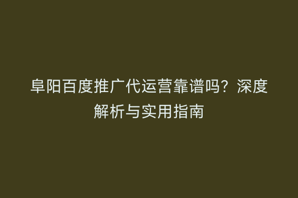 阜阳百度推广代运营靠谱吗？深度解析与实用指南
