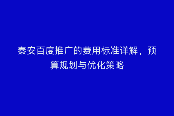 秦安百度推广的费用标准详解，预算规划与优化策略