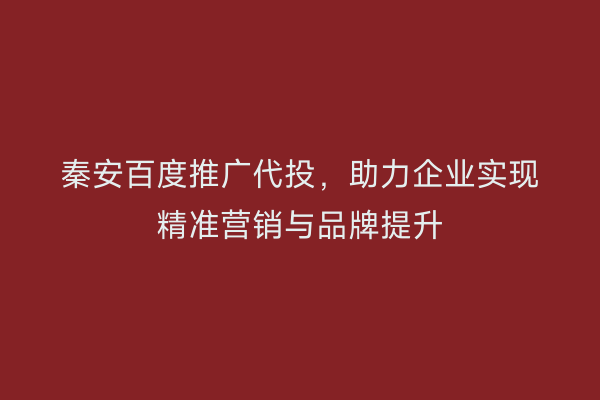 秦安百度推广代投，助力企业实现精准营销与品牌提升