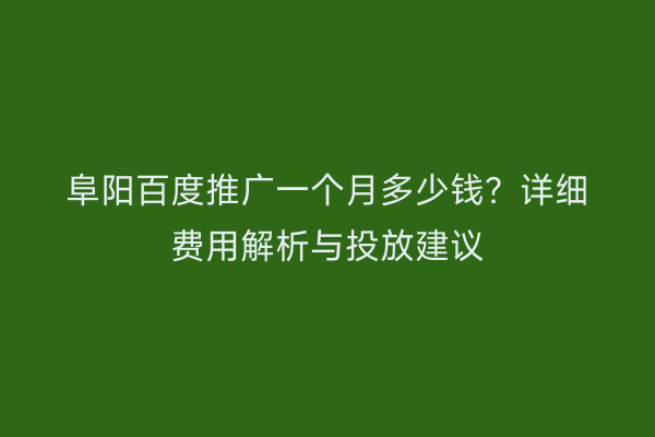 阜阳百度推广一个月多少钱?详细费用解析与投放建议