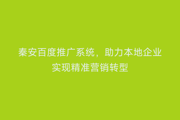 秦安百度推广系统,助力本地企业实现精准营销转型