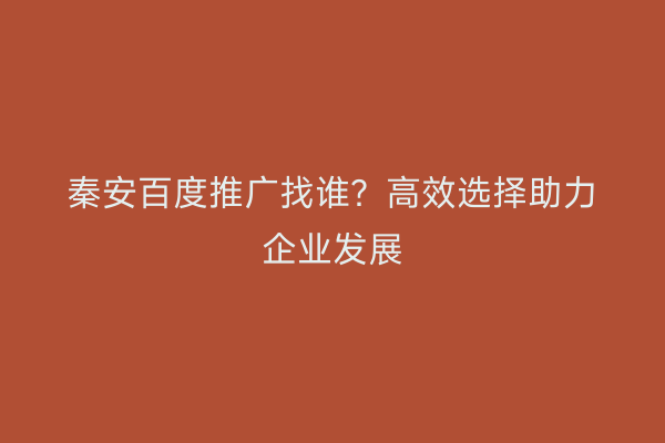 秦安百度推广找谁?高效选择助力企业发展