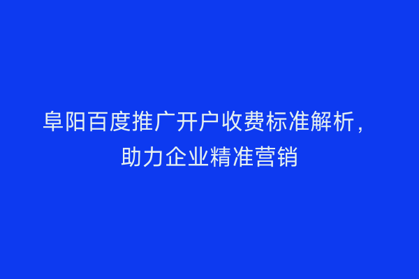 阜阳百度推广开户收费标准解析,助力企业精准营销