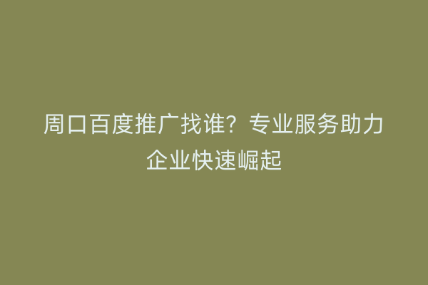 周口百度推广找谁?专业服务助力企业快速崛起