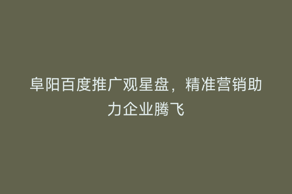 阜阳百度推广观星盘，精准营销助力企业腾飞