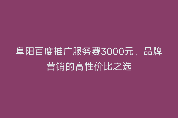 阜阳百度推广服务费3000元,品牌营销的高性价比之选