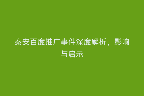 秦安百度推广事件深度解析,影响与启示