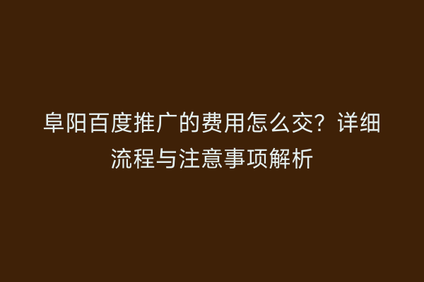 阜阳百度推广的费用怎么交？详细流程与注意事项解析