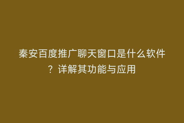秦安百度推广聊天窗口是什么软件?详解其功能与应用