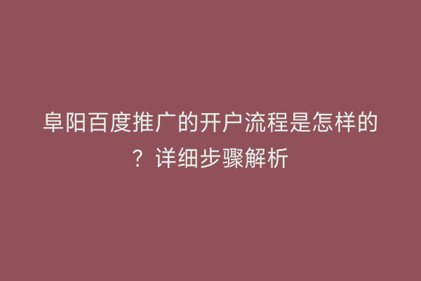阜阳百度推广的开户流程是怎样的?详细步骤解析
