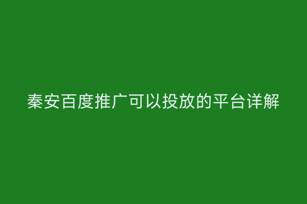 秦安百度推广可以投放的平台详解