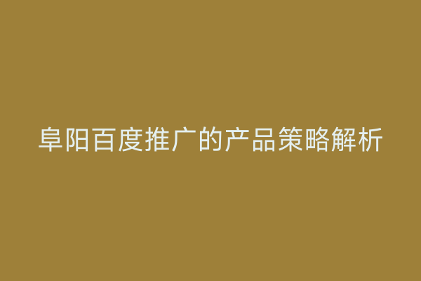阜阳百度推广的产品策略解析