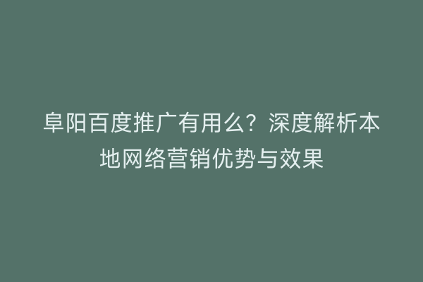 阜阳百度推广有用么?深度解析本地网络营销优势与效果