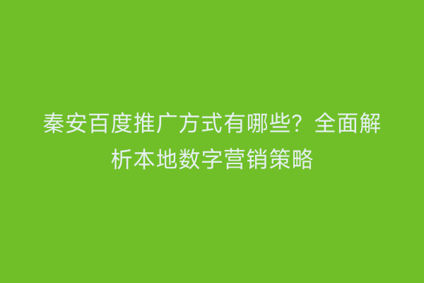 秦安百度推广方式有哪些？全面解析本地数字营销策略