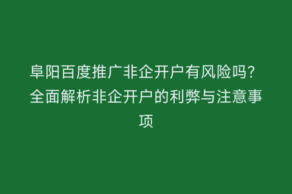 阜阳百度推广非企开户有风险吗?全面解析非企开户的利弊与注意事项