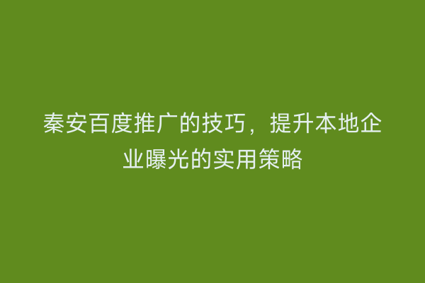 秦安百度推广的技巧,提升本地企业曝光的实用策略
