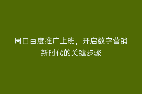 周口百度推广上班,开启数字营销新时代的关键步骤