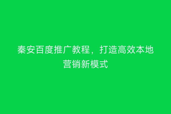 秦安百度推广教程,打造高效本地营销新模式