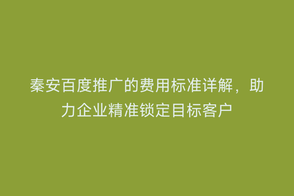 秦安百度推广的费用标准详解,助力企业精准锁定目标客户