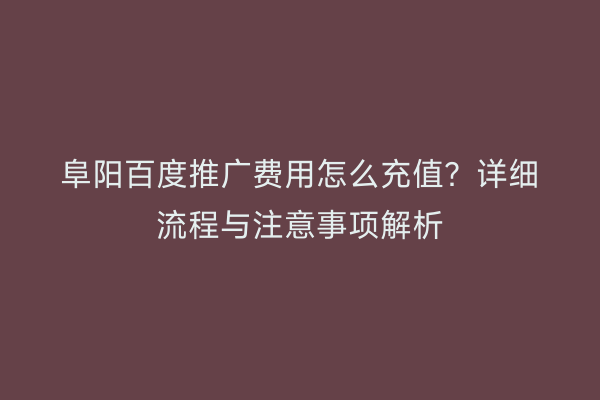 阜阳百度推广费用怎么充值?详细流程与注意事项解析