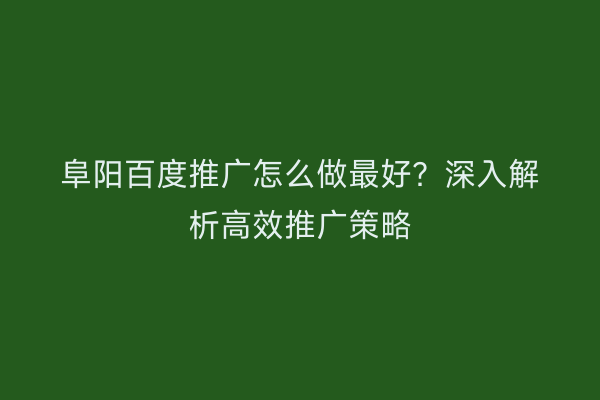 阜阳百度推广怎么做最好？深入解析高效推广策略