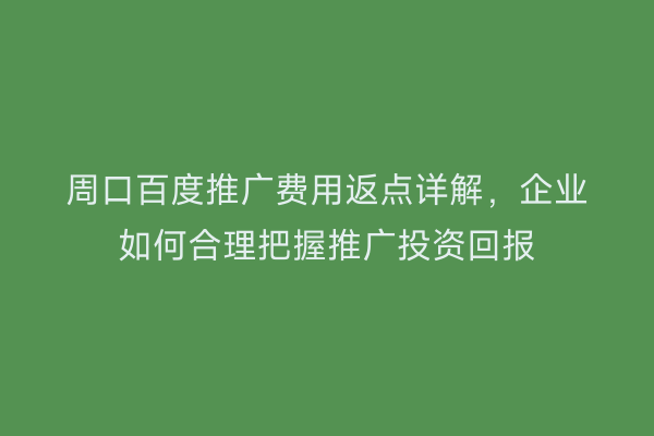 周口百度推广费用返点详解,企业如何合理把握推广投资回报
