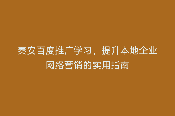 秦安百度推广学习,提升本地企业网络营销的实用指南