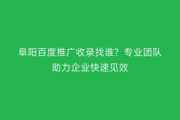 阜阳百度推广收录找谁?专业团队助力企业快速见效