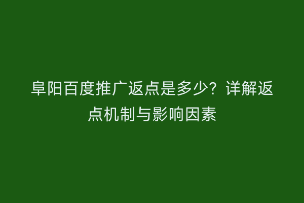 阜阳百度推广返点是多少?详解返点机制与影响因素