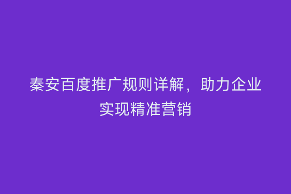 秦安百度推广规则详解,助力企业实现精准营销