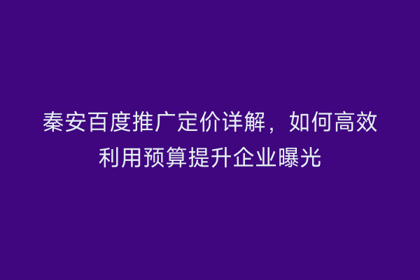 秦安百度推广定价详解,如何高效利用预算提升企业曝光