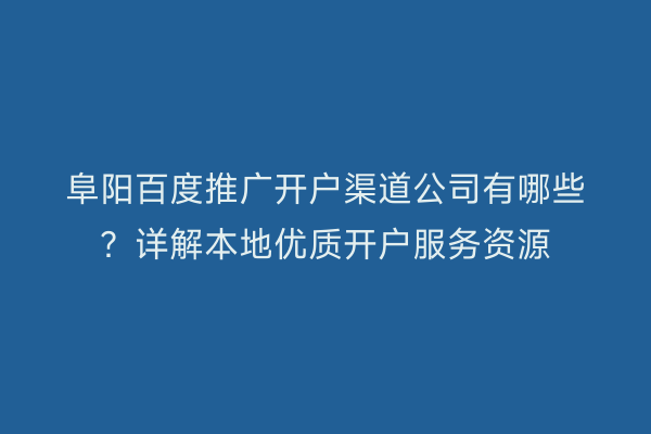 阜阳百度推广开户渠道公司有哪些?详解本地优质开户服务资源