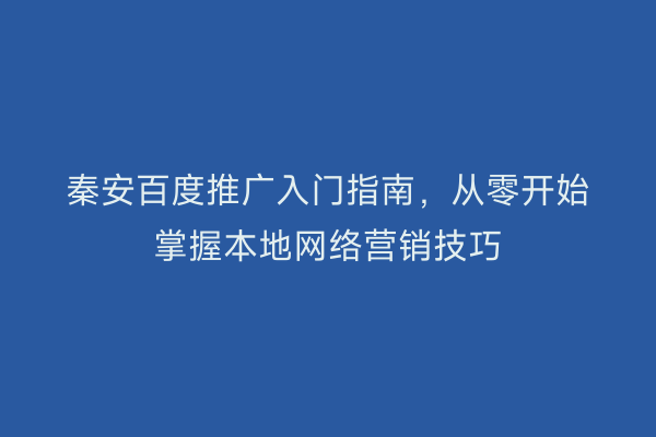 秦安百度推广入门指南,从零开始掌握本地网络营销技巧