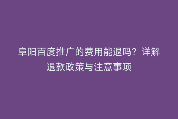 阜阳百度推广的费用能退吗？详解退款政策与注意事项